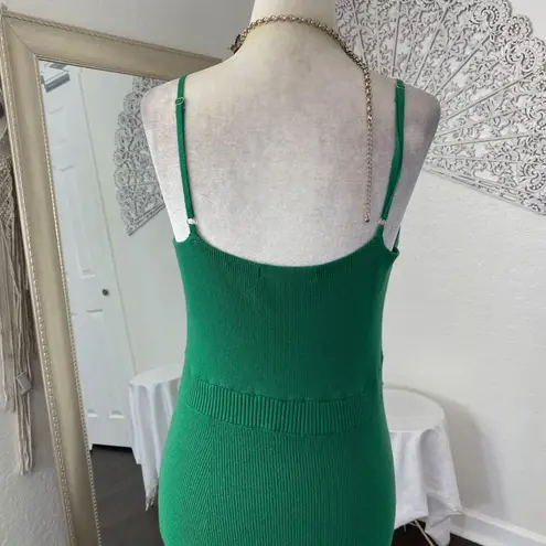 Lalavon Soft Bright Green Preppy Coquette Ribbed Bodycon Maxi Midi Dress L Size L