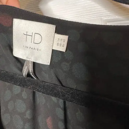 HD in Paris Anthro Teal Blue & Orange Print V Neck Midi Dress Size 10 Wrap Tie