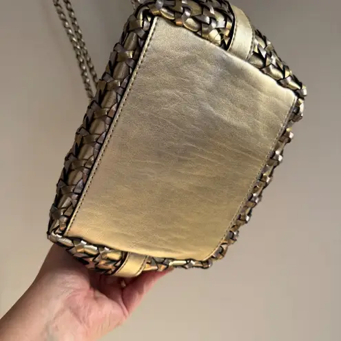 Vintage Warren Reed Gold Silver Handbag Basket Weave Crossbody Metallic Boho