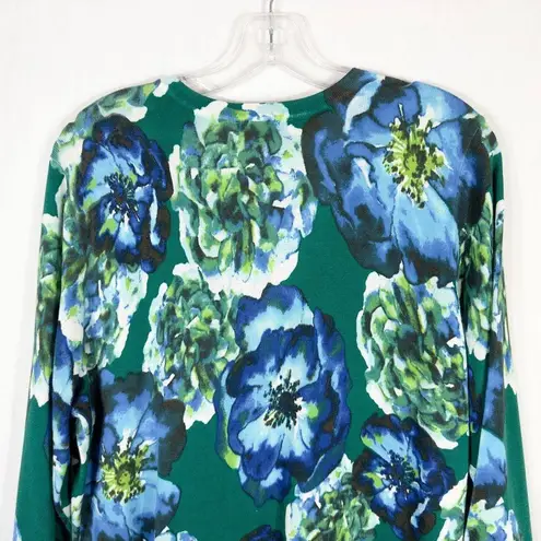 Isaac Mizrahi Live Large Cardigan Sweater Green Blue Floral Knit NWOT 1586