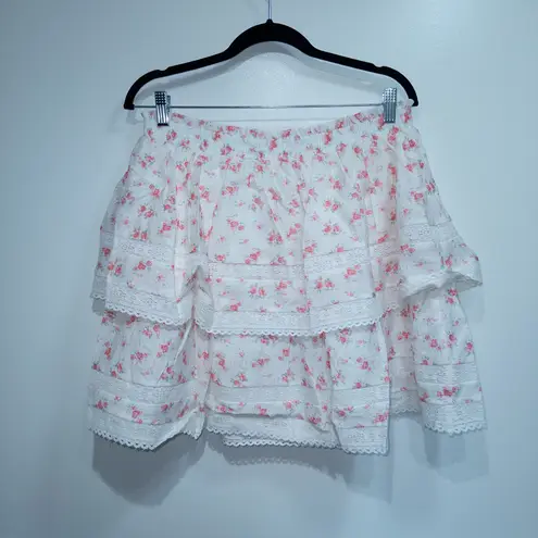 Tuckernuck Hyacinth House White Floral Lace Ruffle Mini Skirt Size Large NWT
