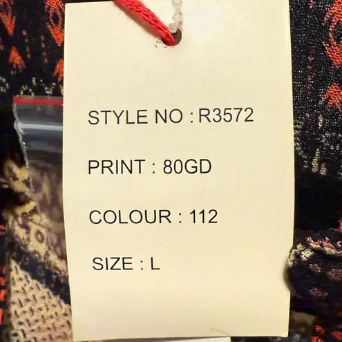 Raga By Anthropologie Button Front Black Motif Blouse Size Large NWT