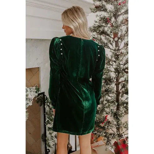 Peach Love California NWT Tarin Velvet Bow Dress in Green Size Small