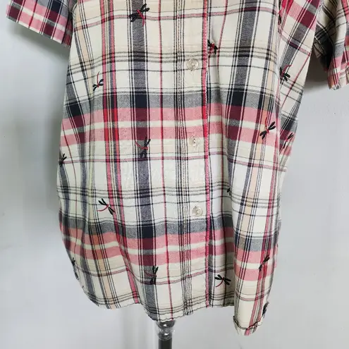 Bobbie & Brooks Bobbie Brooks Plaid Button Down Shirt with Embroidered Dragonfly