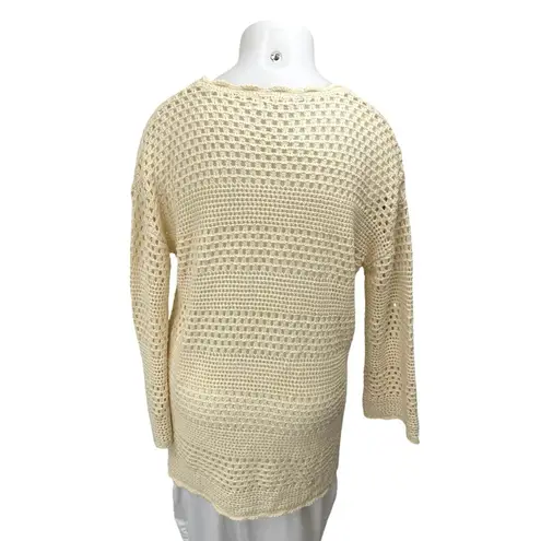 Anrabess Cream White Crochet Open Knit Long Sleeve Swim Cover Up Sweater Top XL