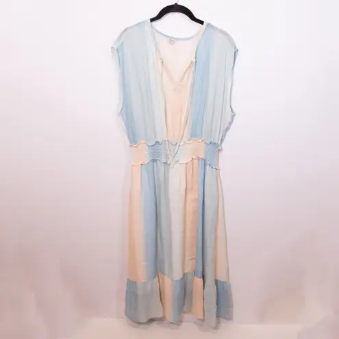 Rails Ashlyn Linen Blend Pullover Tiered Midi Dress Sunset Gradient Print Large