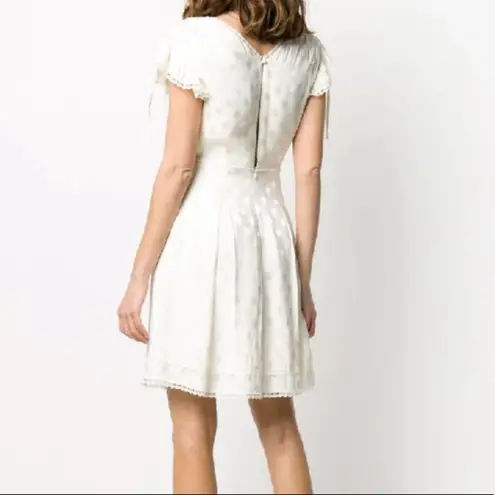 Three Floor V-neck Polka Dot Pattern Alba Dress In White