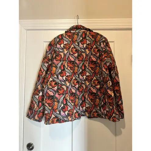Floral Quilted Jacket Women’s Large Boho Cottagecore Whimsy Artsy Coat Pockets Red