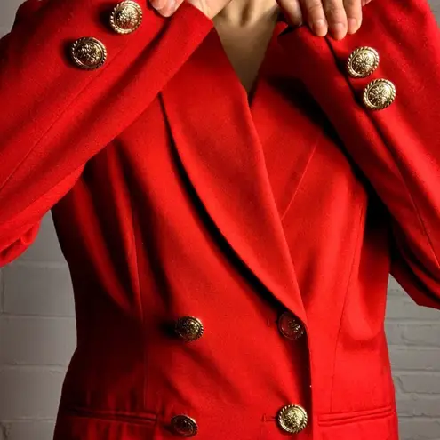 Vintage 80s 90s Morgan Miller Red & Black Blazer Shoulder Pads Gold Buttons sz M Size M