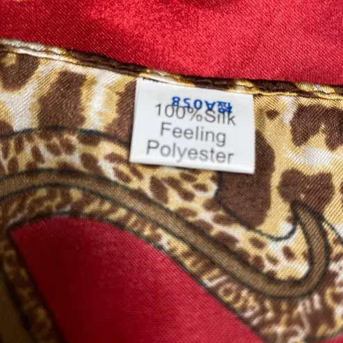 Womens Scarf Red Gold Brown Colors Cheetah Leopard Print Polyester 34 x 34 inche