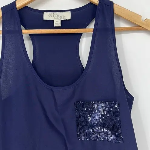 Olive & Oak Tank Sequin Pocket Navy Size: XS