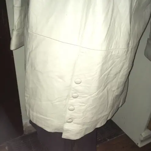 Jacqueline Ferrar S white 100% leather vintage long coat