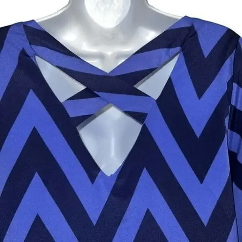 Needle & Thread Light and Dark Blue Chevron Print Slinky Mini Dress EUC Size M