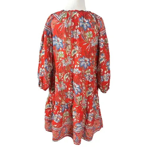 Velvet Lilah Dress in Rouge Medium Bohemian Indian Cotton 70s Floral Summer Red