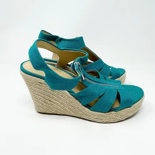 Michael Kors Turquoise Linen Strap Wedges Sandals Women's Size 9M/39M Espadrille Blue