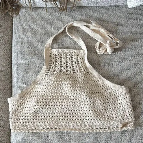 Superdry Cream Sleeveless Cropped Halter Top