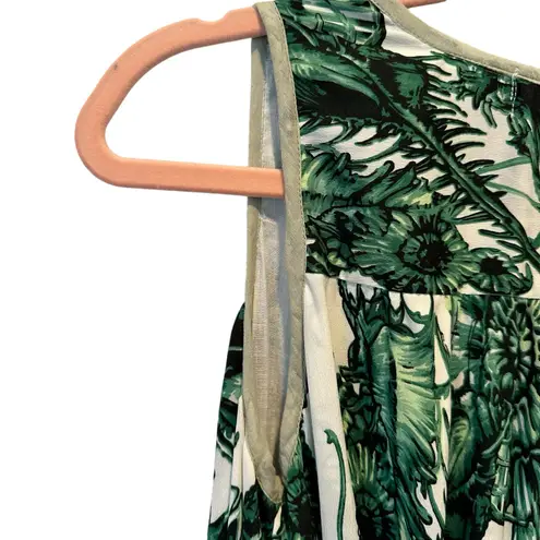 Antica Sartoria Boho Coastal Green Palm Leaf Printed Tiered Maxi Dress Small