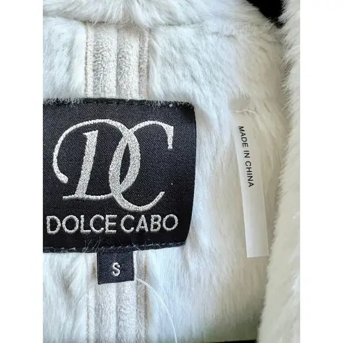 Dolce Cabo Cable Knit Faur Fur Shawl Collar Open Front Sweater Cream Womens S White