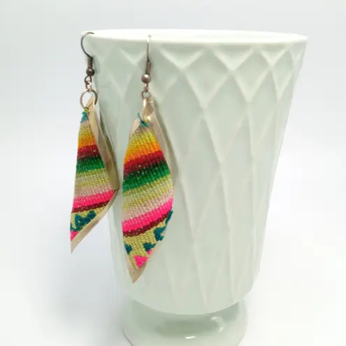 Western Cowgirl Wool & Alpaca Silver Set Earrings Boho Aztec Pattern Handmade