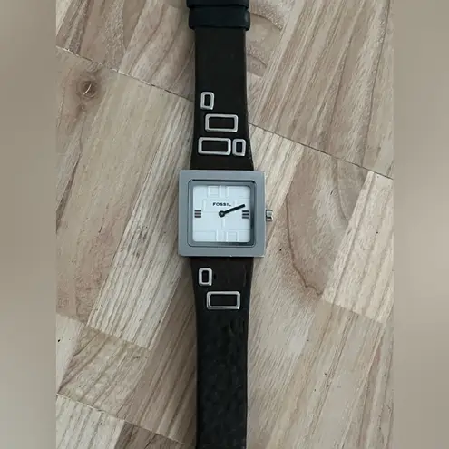 Fossil Ladies Watch Brown Leather Strap Square White Dial Stainless Accents