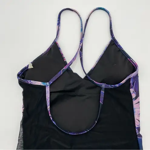 Sensi Graves Floral One Piece Swimsuit Purple Mesh Panel Size Medium Women Emily