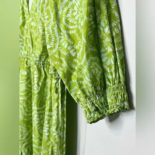 Marie Oliver Bohemian Green White Swirl Print Cotton Midi Dress