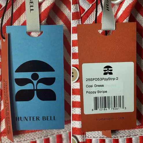 Hunter Bell Cosi Striped Midi Dress Red Poppy White Button Front Size 2 NWT - Image 8