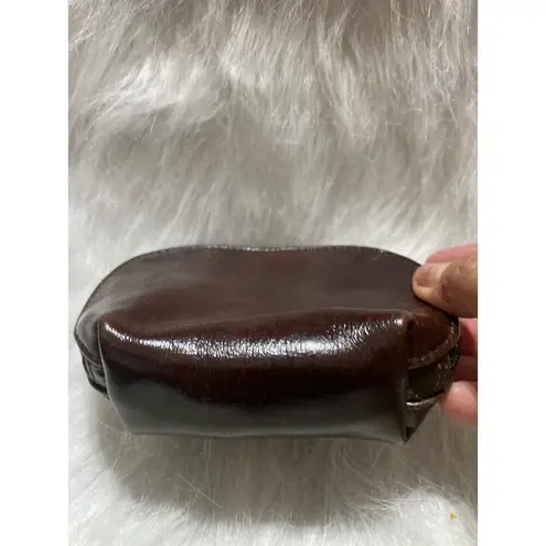 Vintage Sharif Brown Leather Coin Purse With Gold Logo & Blue Interior