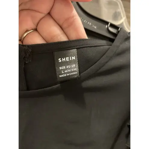 SheIn  Black Crewneck Ruffle Sleeve Tiered Ruffle Maxi Dress Women's 10/12 Modest