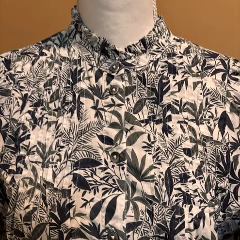 Boden Women's US 2 UK 6 Pintuck Button Front Blouse Leaf Print Ruffle