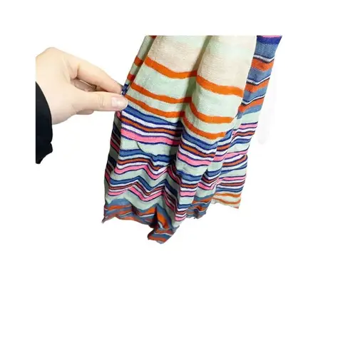 Woven Cotton Scarf Blue Pink Orange Rainbow Stripe Shawl Wrap Super Soft Boho