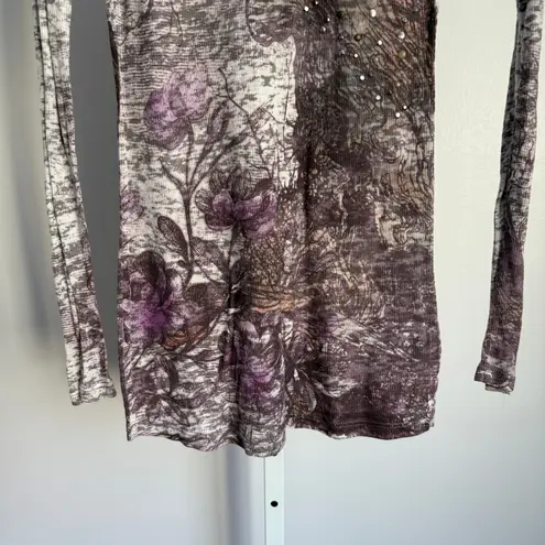 Gavriel LA VTG Y2K Bling Baby Tee Floral Rhinestone Long Sleeve Top Medium Purple