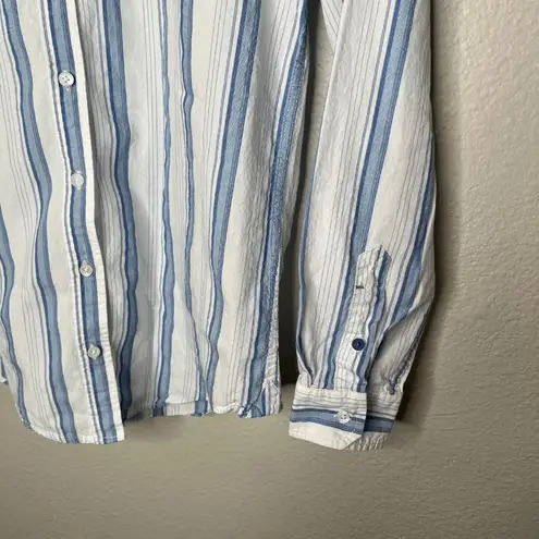 Massimo Dutti Womens Blue Striped Euro Summer Button-Down Shirt Size 4