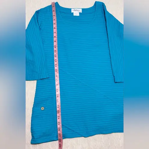Vermont Country Store Textured Popover Half Sleeve Tunic Blue Top Size S