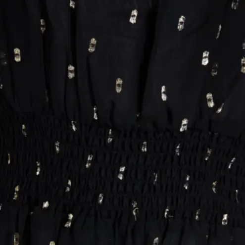 Ba&sh Romeo Ruffled Metallic Midi Dress Black Gold Silk Cocktail Size XS Women's