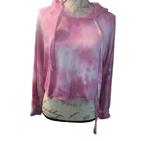 Tie Dye Crop Hoodie Pink and White Small