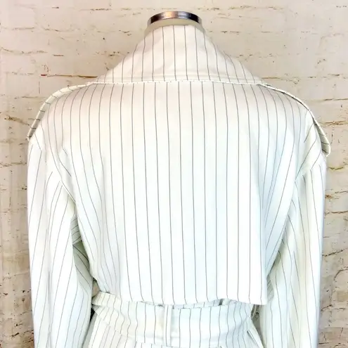 BCBGMAXAZRIA  Trench Coat Womens XS White Pinstripe Aurora Belted Jacket NWT $268