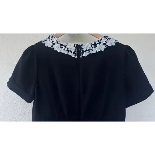 Hell Bunny Black Peter Pan Collar Dress Floral Lace Goth Wednesday Dark Academia