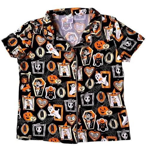 Munki Munki Halloween Pajama Top Large Short Sleeves Button Werewolf Witch Ghost