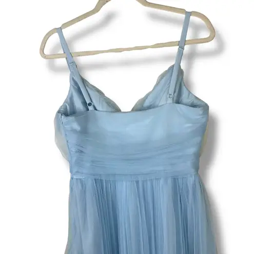 Lulus NWOT Exemplary Aura Light Blue Pleated Tulle Surplice Midi Dress Medium