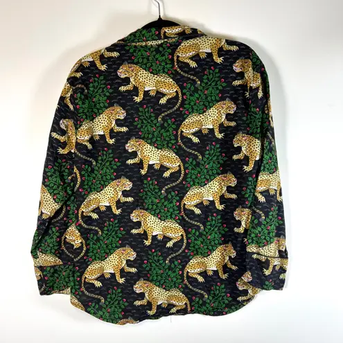 Printfresh Leopard Botanical Button Down Pajama Shirt Women's Size M animal