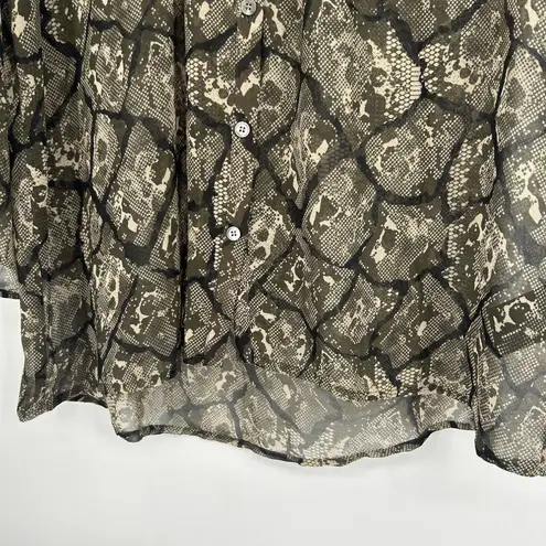 PJK Patterson J Kincaid Brown Snake Print Button Up Shirt Leather Trim Size M Size M