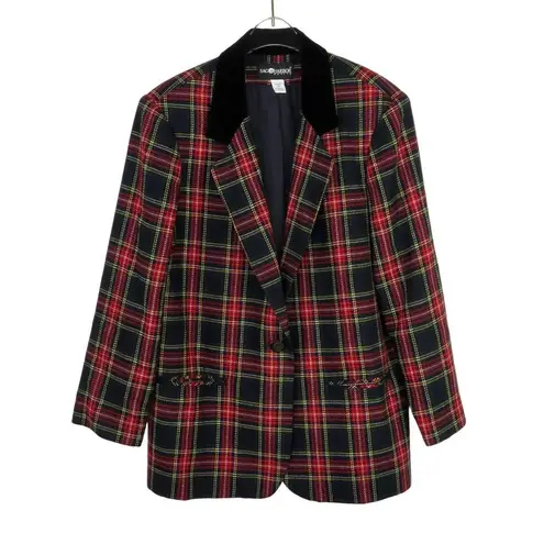 1990s Vintage Sag Harbor Red & Black Plaid Blazer Jacket Size XL Wool
