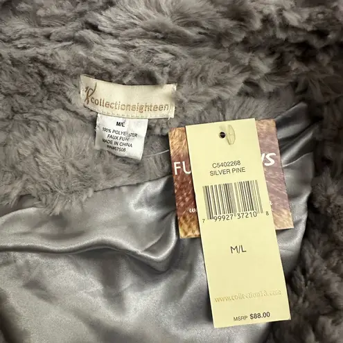 Collection Eighteen Faux Fur Silver Pine Gray Cowl Neck Jacket M/L