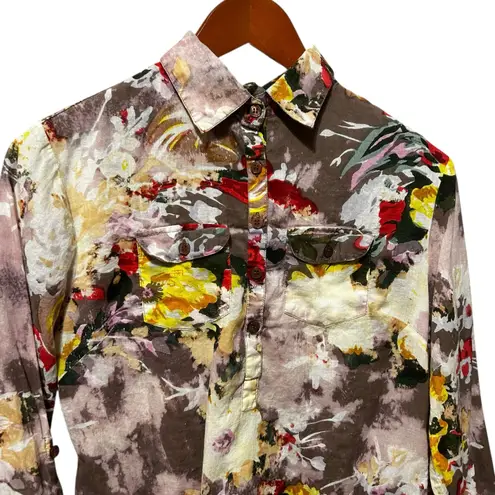 Y2K VTG JAK Women Top L Cotton Abstract Boho Floral Popover Artsy Whimsigoth Size L