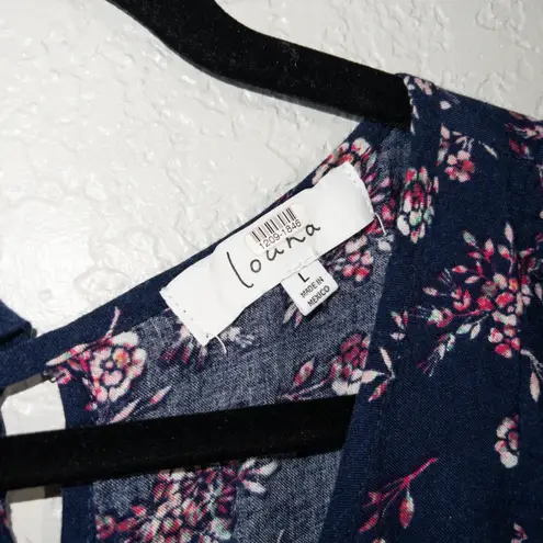 Louna Navy Blue Floral Puff Sleeve Romper Size Large