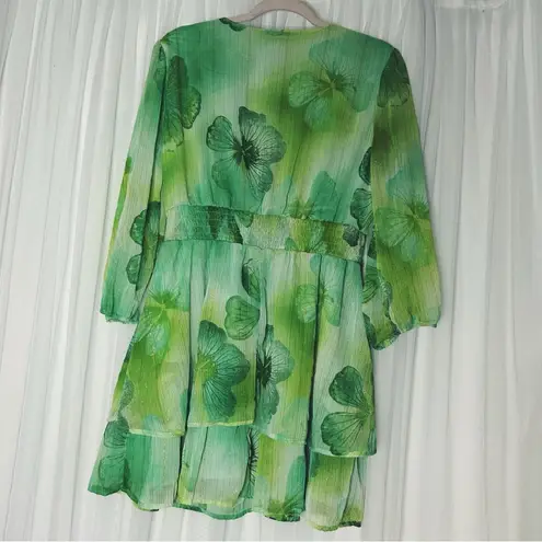 Mimi Chica Green V-Neck Sundress with 3/4 Bishop Sleeves