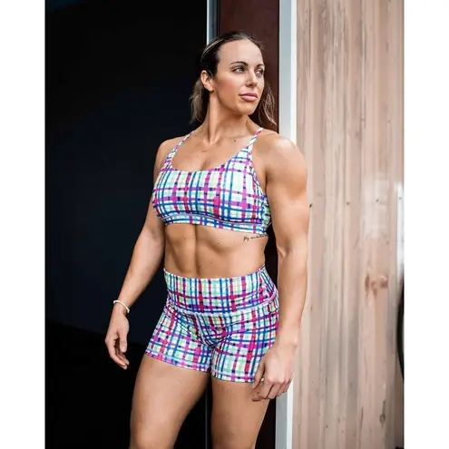 NWT Fleo Spring Be Nice Plaid Shorts power mid high size small Pink