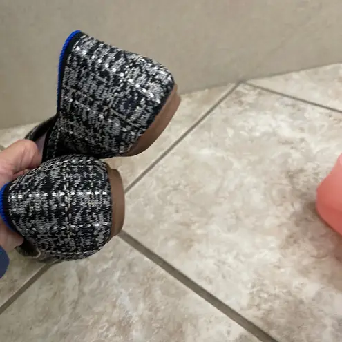 Rothy's round Flats Black White Tweed Knit Comfort Women's Shoes Size 8.5