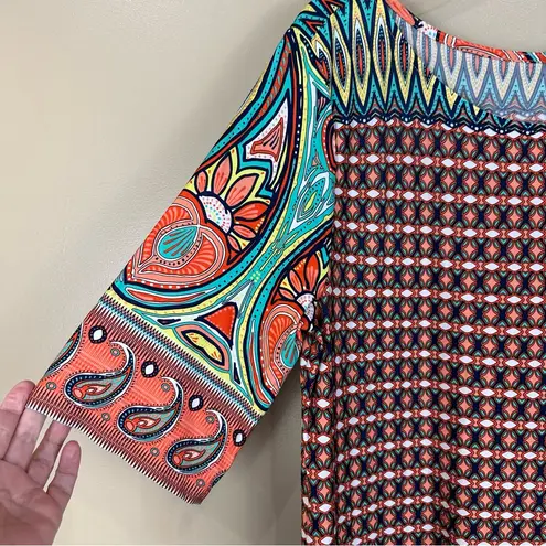 Retro Paisley Heart Floral Geometric Multicolor Midi Dress 1XL Green Size XL